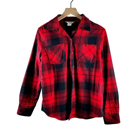 Natural Reflection- Woman's Long Sleeve Red and Black Flannel- Size S - Picture 1 of 5